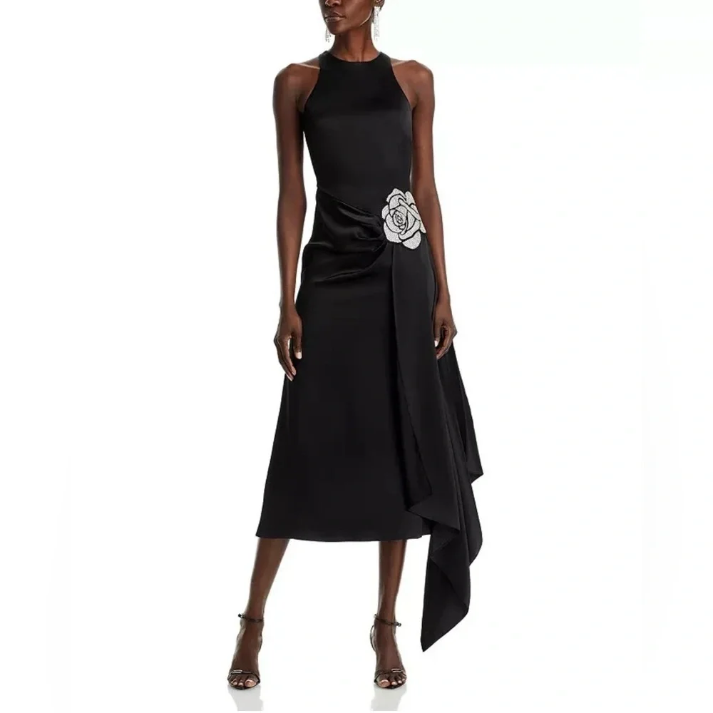 David Koma Crystal Embellished Asymmetric Satin Scarf Dress, Size US 2, UK 6 NEW